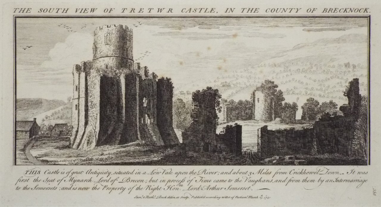 Print - The South View of Tretwr Castle, in the County of Brecknock. - Buck